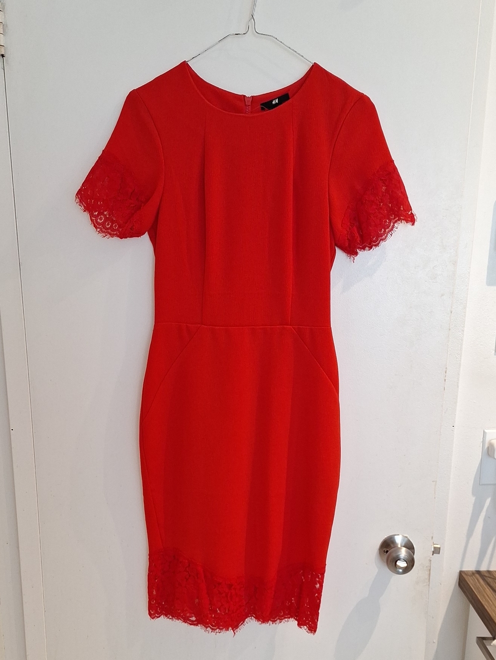 H&M Red Lace-Trim Sheath Dress